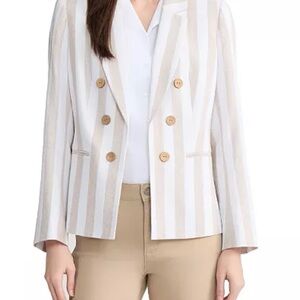 Jones New York Natural Stone and White Striped Blazer